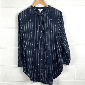 Lucky Brand women’s collarless navy print button up blouse XL NWT